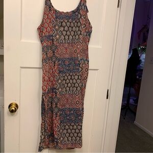 Sleeveless Midi Dress in Navy, Red & Cream